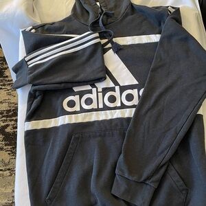 Adidas Men's Charcoal and White Hoodie